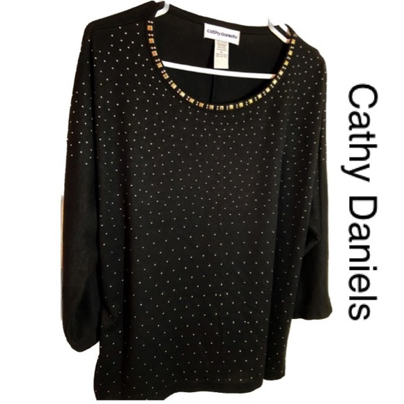 CATHY DANIELS Gold Embellished  Black Sweater Size 1X - Picture 1 of 3